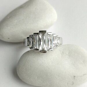 CZ Baguette cut in 14k white gold ring size 8 engagement cocktail style